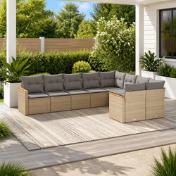 High-Quality 9 Piece Garden Sofa Set with Beige Cushions