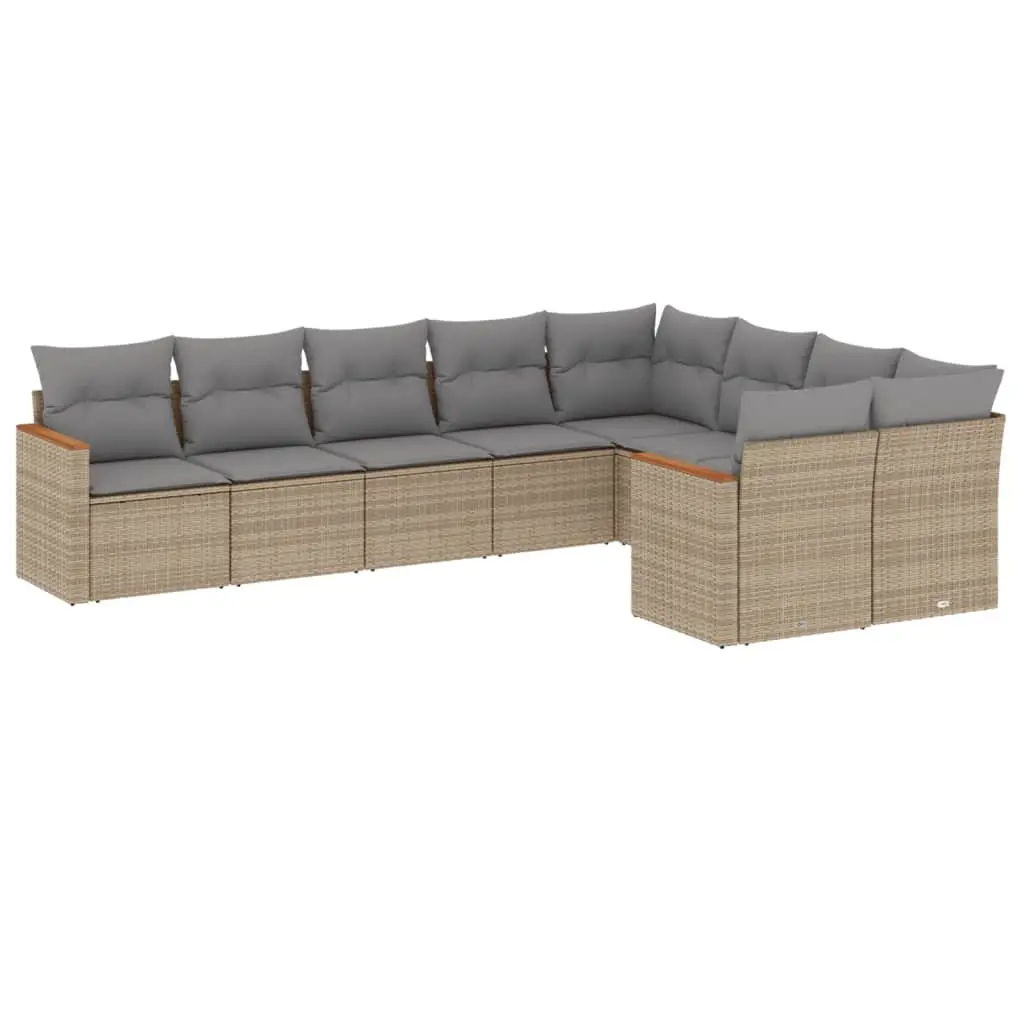 9 Piece Garden Sofa Set with Beige Cushions