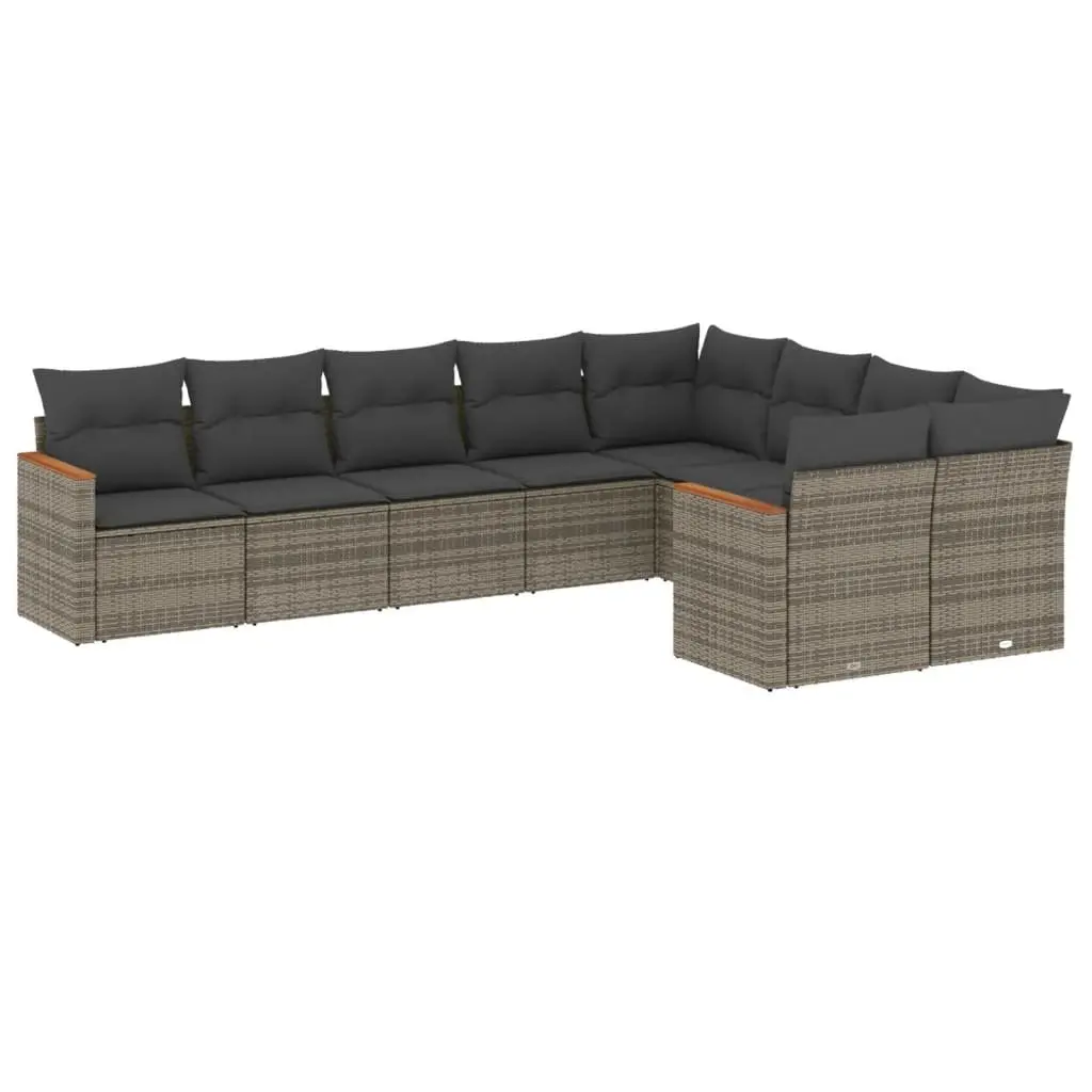 9-Piece Grey Modular Garden Sofa Set for Outdoors
