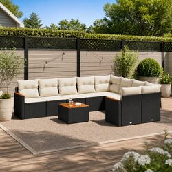 Premium 10 Piece Black Rattan Garden Sofa Set