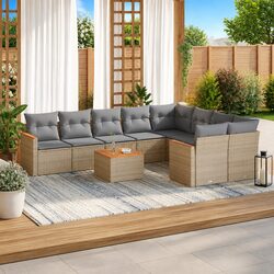 10-Piece Beige Modular Garden Sofa Set with Cushions