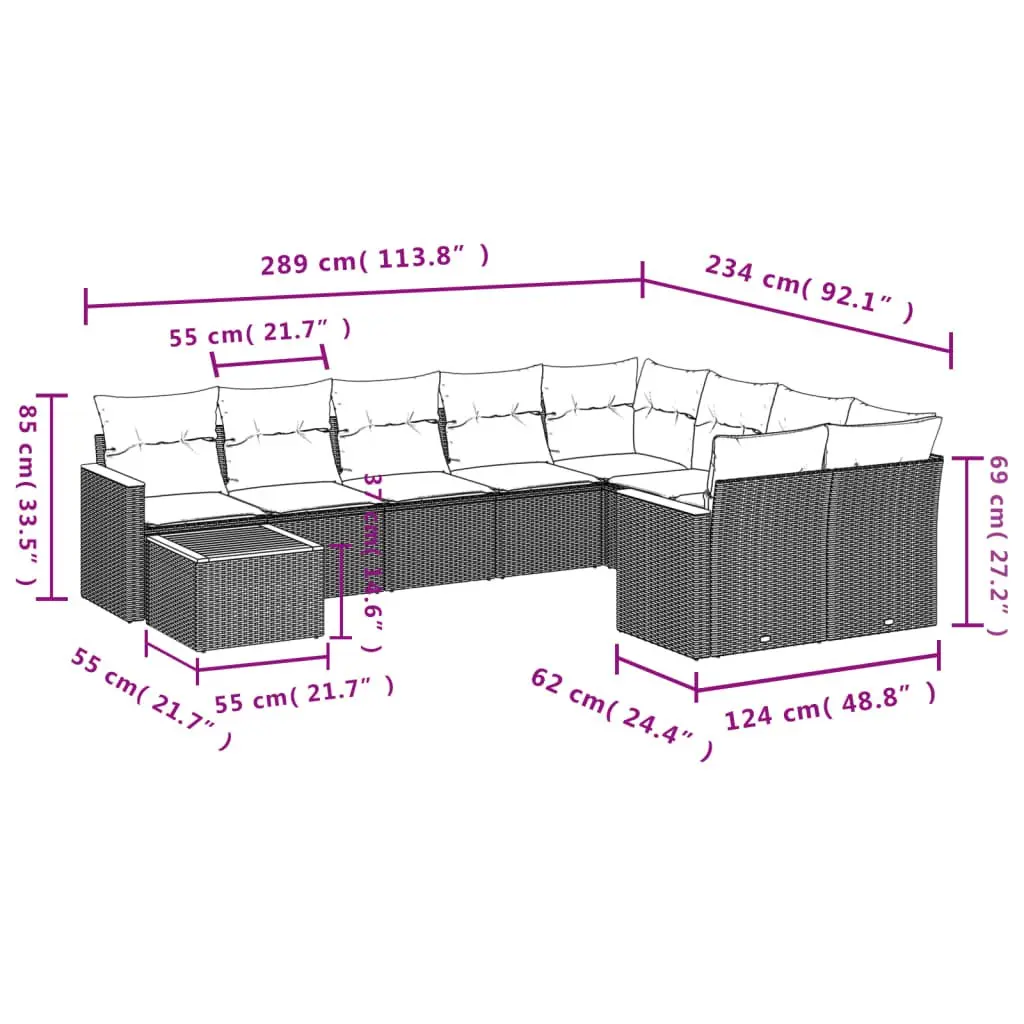 10 Piece Garden Sofa Set PE Rattan Acacia Wood Steel Frame Grey