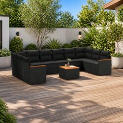 Premium 11-Piece Black Poly Rattan Outdoor Sofa Set