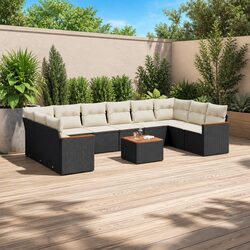 High-Quality 11 Piece Outdoor Garden Sofa Set with Black Cushions