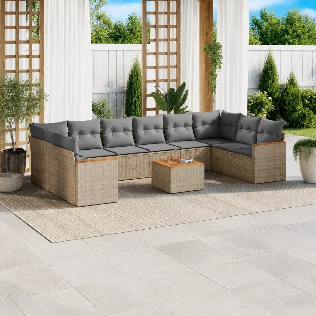 Outdoor Modular 11-Piece Sofa Set in Beige Poly Rattan