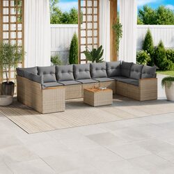 Outdoor Modular 11-Piece Sofa Set in Beige Poly Rattan
