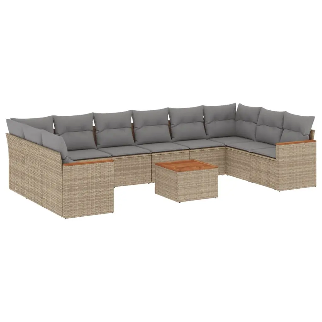 Outdoor Modular 11-Piece Sofa Set in Beige Poly Rattan