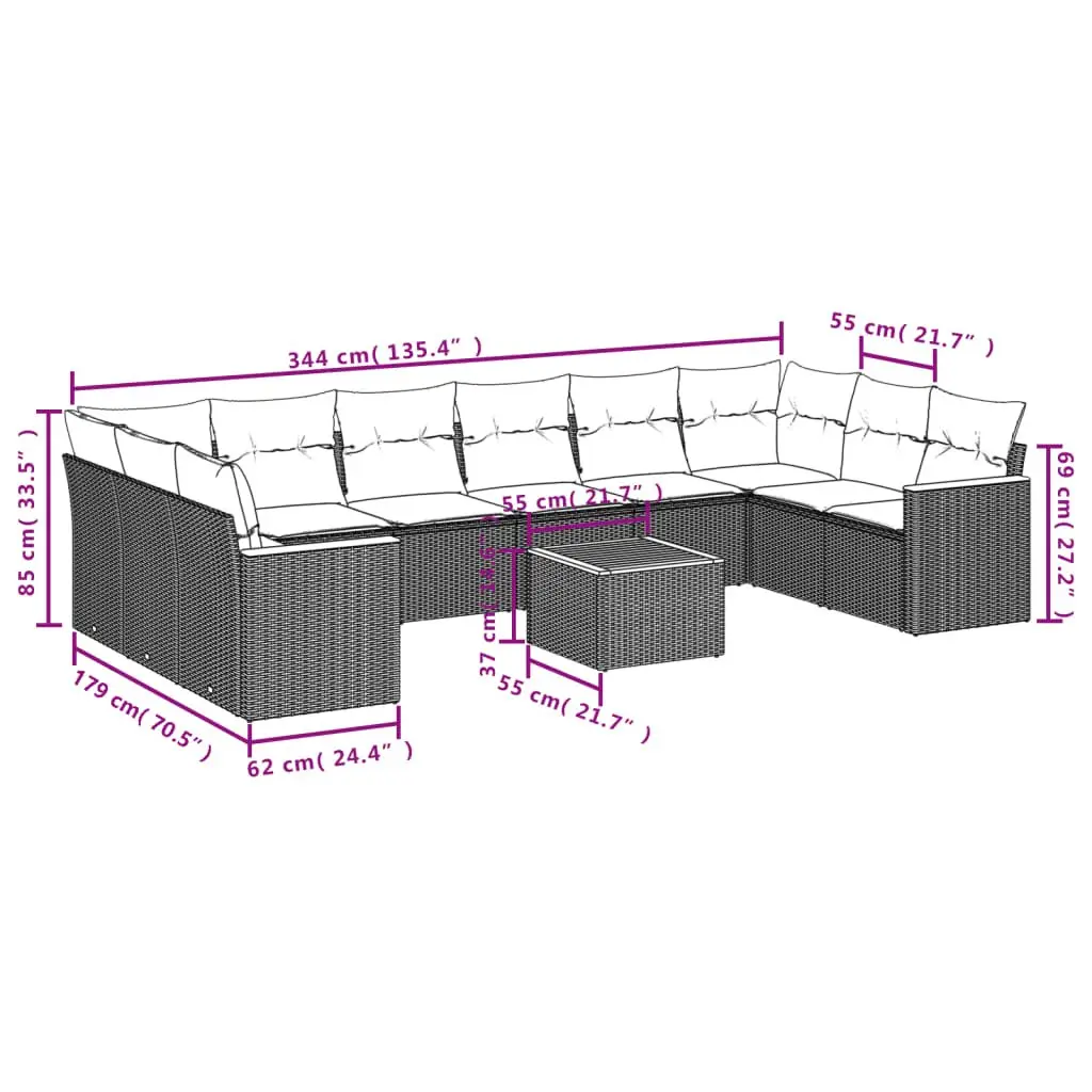 11 Piece Modular Grey Garden Sofa Set
