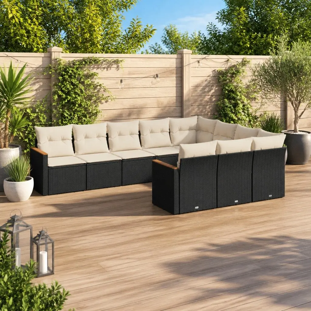 Garden Sofa Set PE Rattan 10 Piece Modular Outdoor Patio Furniture Black