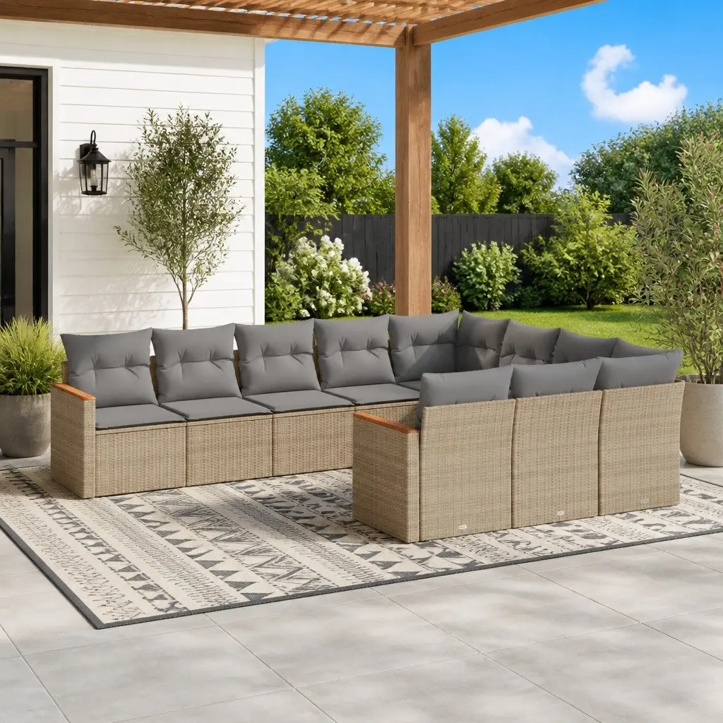 Beige Modular Rattan Garden Sofa Set 10 Pieces