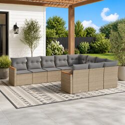 Beige Modular Rattan Garden Sofa Set 10 Pieces