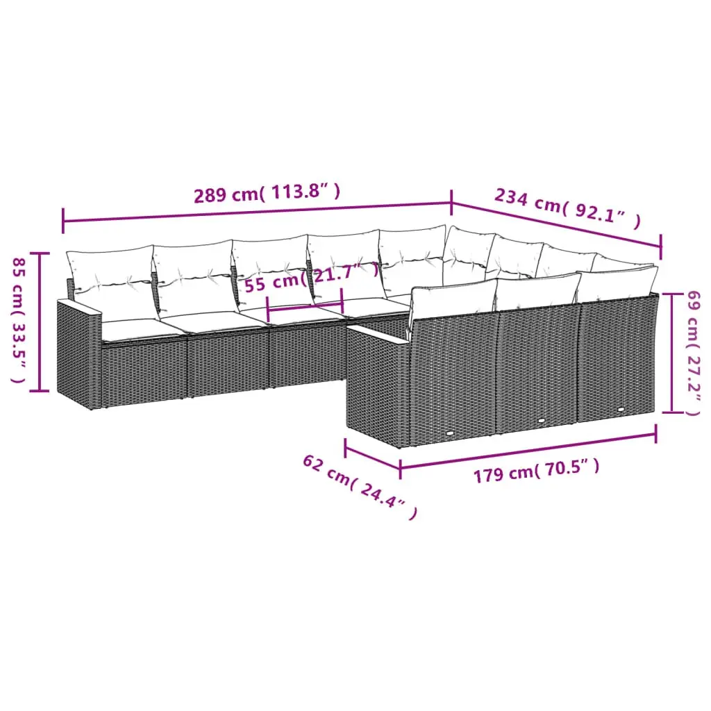 10 Piece Modular Garden Sofa Set in Grey