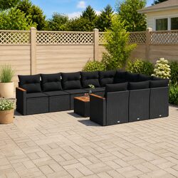 11 Piece Black Outdoor Patio Garden Sofa Set with Cushions