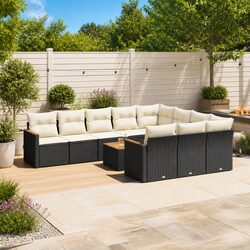 Black Poly Rattan Garden Sofa Set 11 Pieces for Outdoors