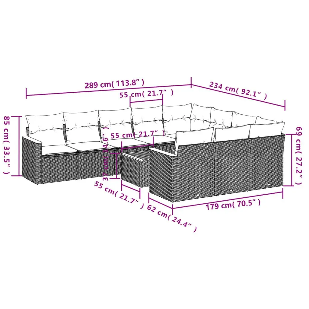 Garden Sofa Set Grey PE Rattan 11 Piece Outdoor Furniture Patio Lounge Seating
