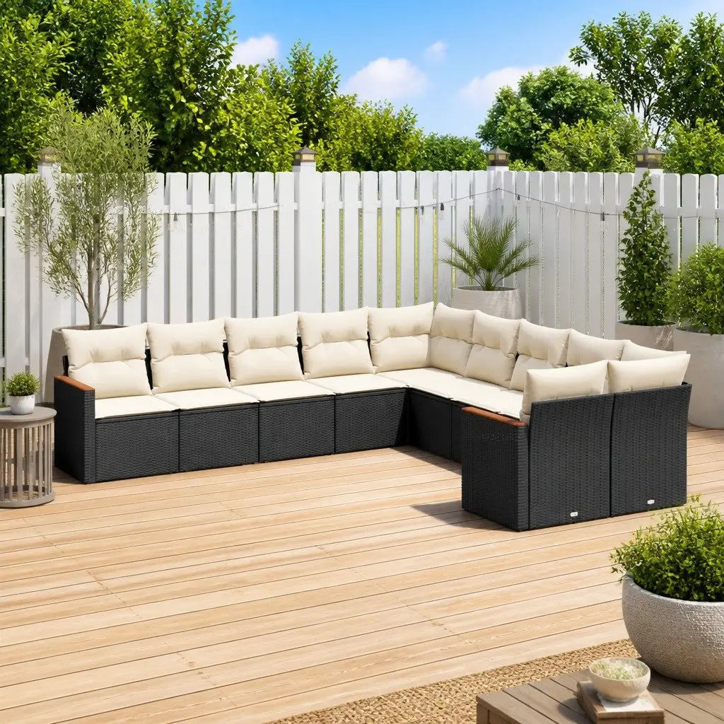 Modular 10 Piece Black Rattan Garden Sofa Set