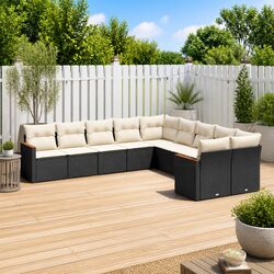 Modular 10 Piece Black Rattan Garden Sofa Set