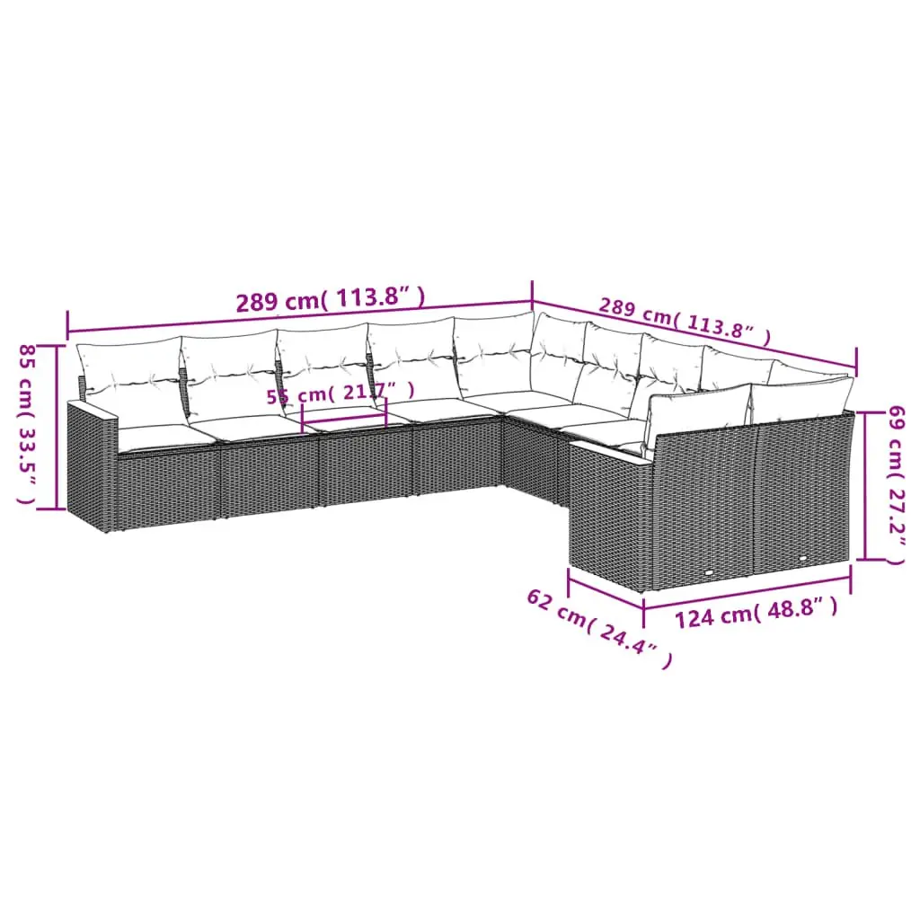 Modular 10 Piece Black Rattan Garden Sofa Set