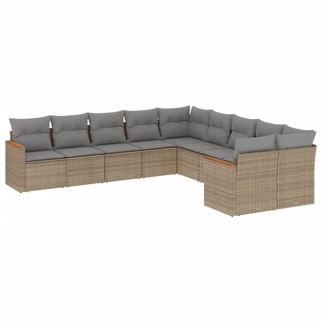 Modular 10-Piece Garden Sofa Set in Beige Poly Rattan