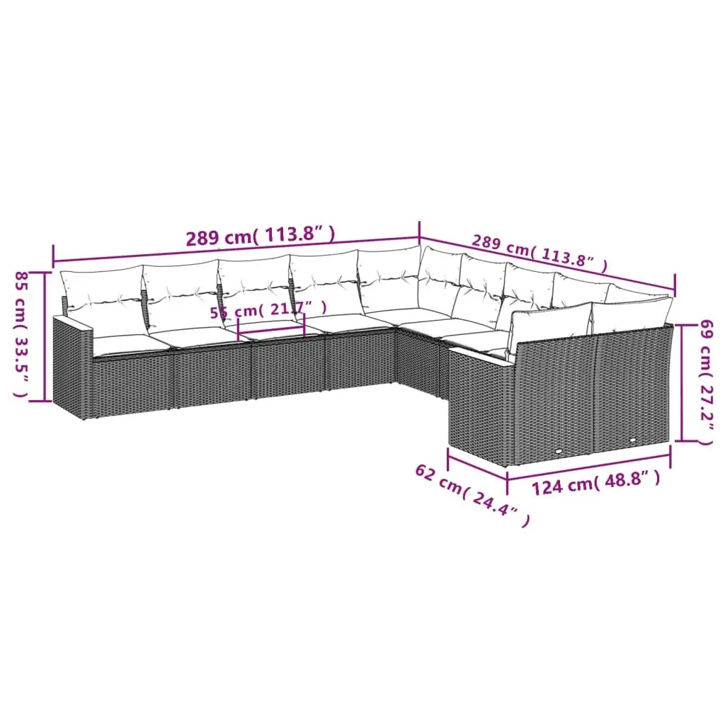 Modular 10-Piece Garden Sofa Set in Beige Poly Rattan