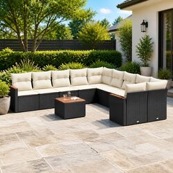 Premium Black Poly Rattan 11-Piece Garden Sofa Set