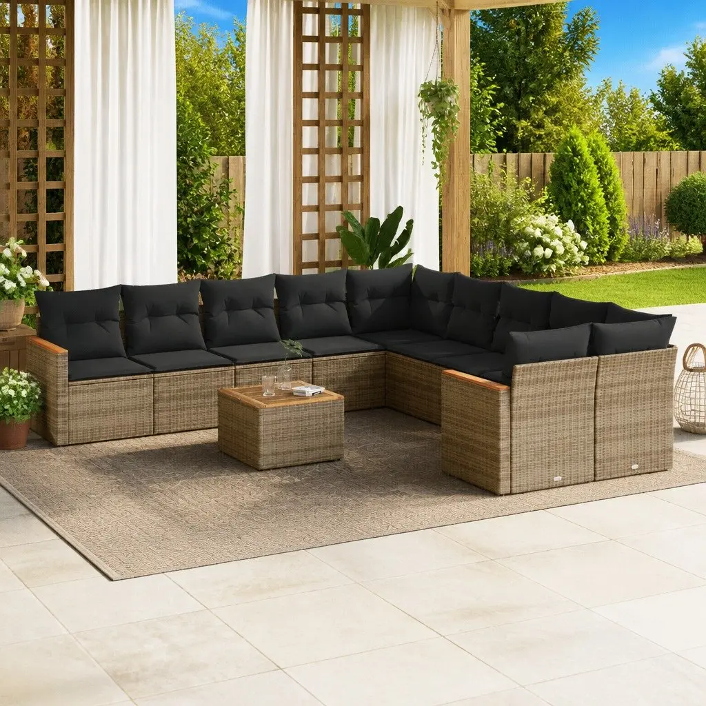 Outdoor Garden Sofa Set PE Rattan Grey 11 Piece