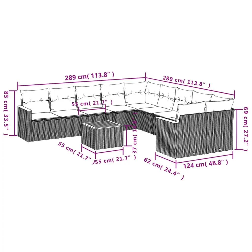 Outdoor Garden Sofa Set PE Rattan Grey 11 Piece