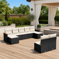 9 Piece Outdoor Garden Sofa Set in Black