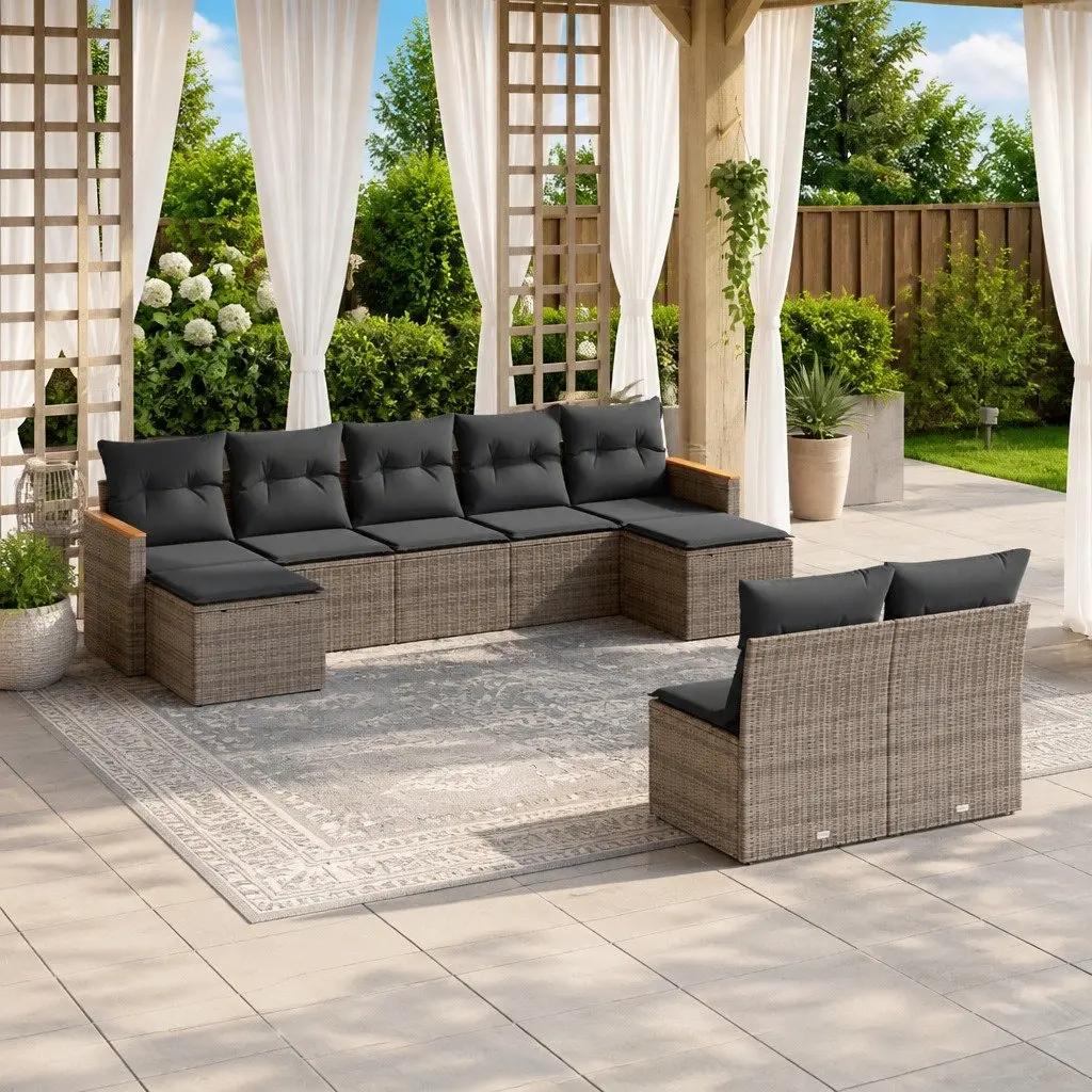 9 Piece Grey Rattan Garden Sofa Set