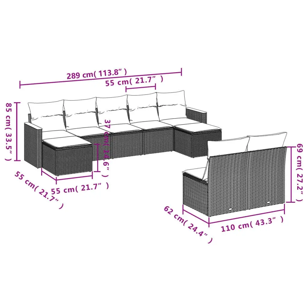 9 Piece Grey Rattan Garden Sofa Set