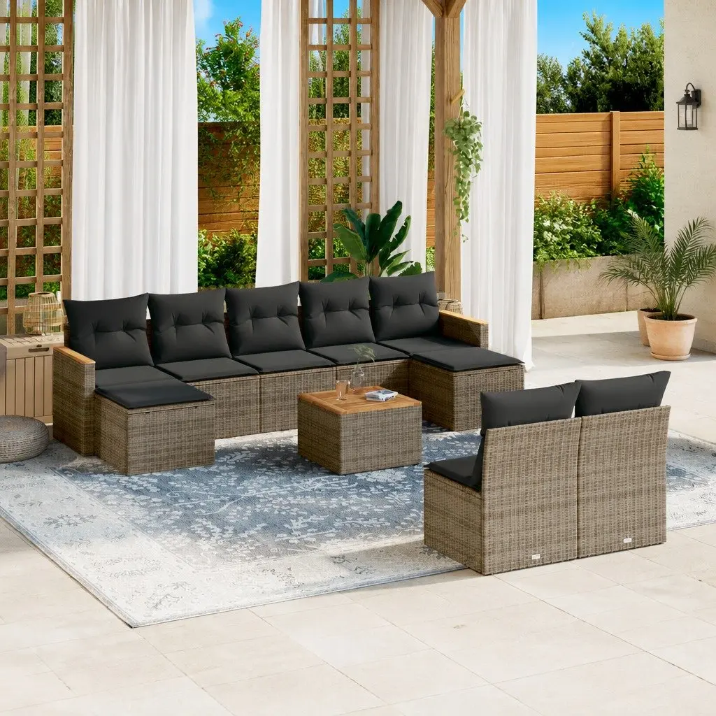 10 Piece Grey Poly Rattan Garden Sofa Set