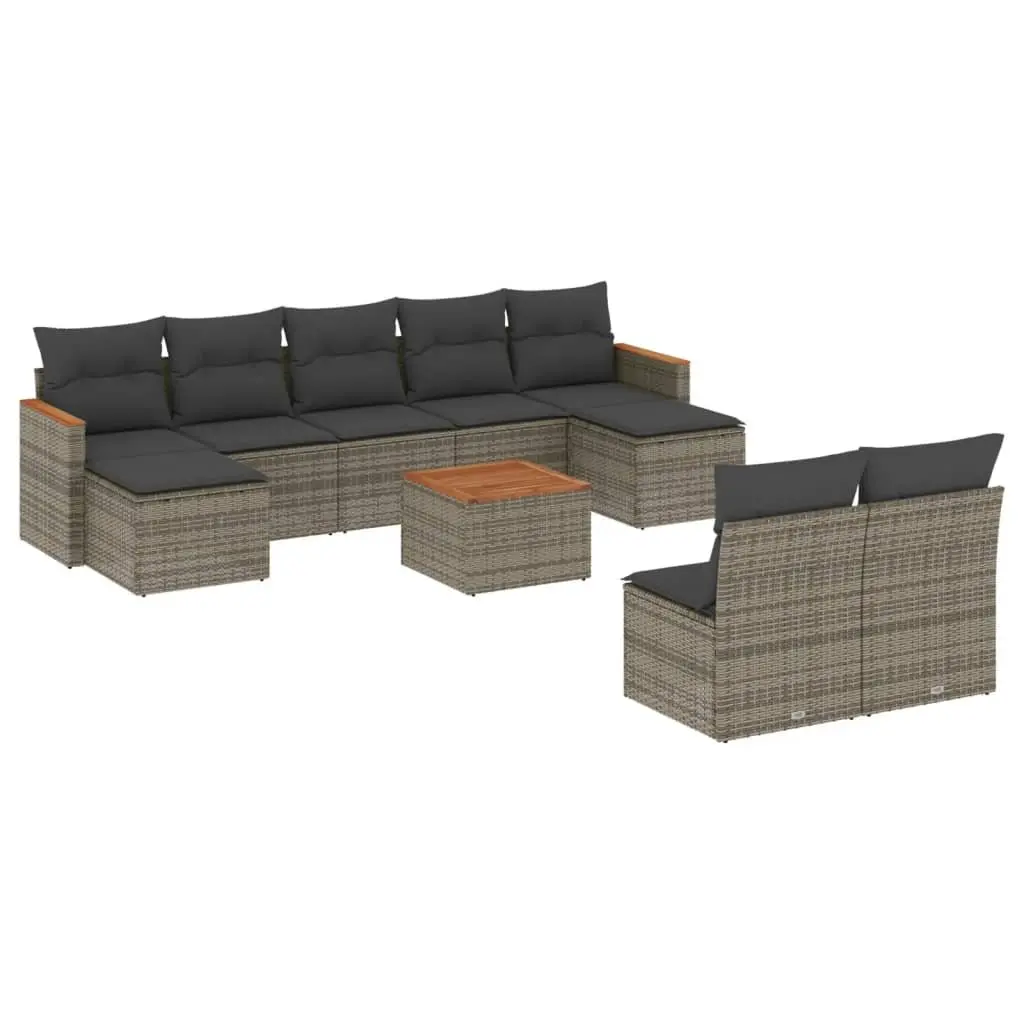 10 Piece Grey Poly Rattan Garden Sofa Set