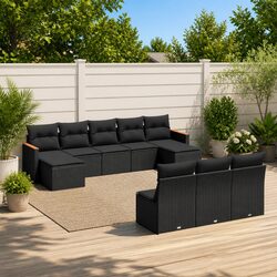 10-Piece Black Modular Garden Sofa Set for Outdoor Spaces