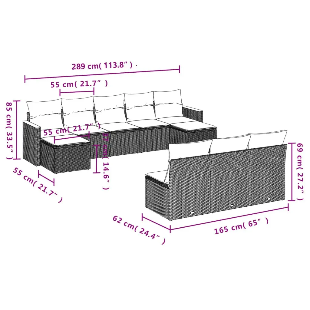 10-Piece Black Modular Garden Sofa Set