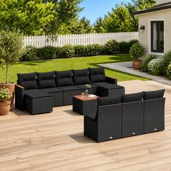 Premium Black Poly Rattan 11-Piece Modular Garden Sofa Set