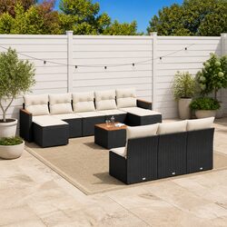 Durable 11 Piece Black Poly Rattan Garden Sofa Set