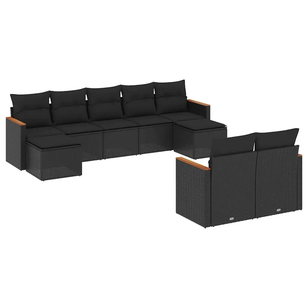 Garden Sofa Set PE Rattan 9 Piece Modular Outdoor Furniture Black