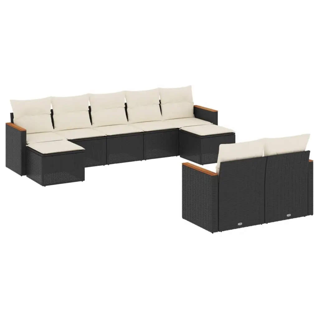 Garden Sofa Set PE Rattan 9 Piece Outdoor Furniture Black