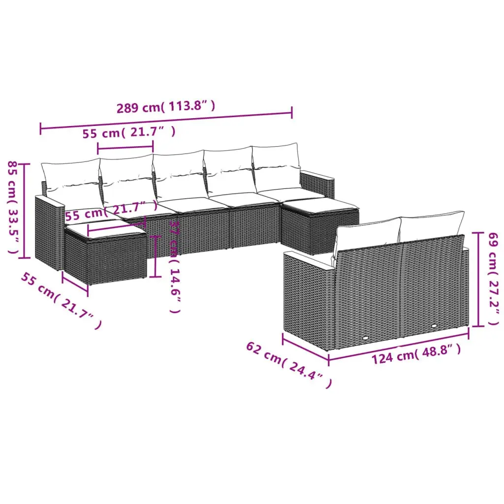 Garden Sofa Set PE Rattan 9 Piece Outdoor Furniture Black