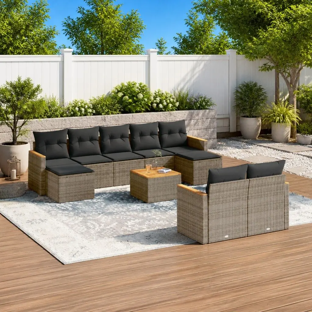 10-Piece Grey Outdoor Garden Sofa Set