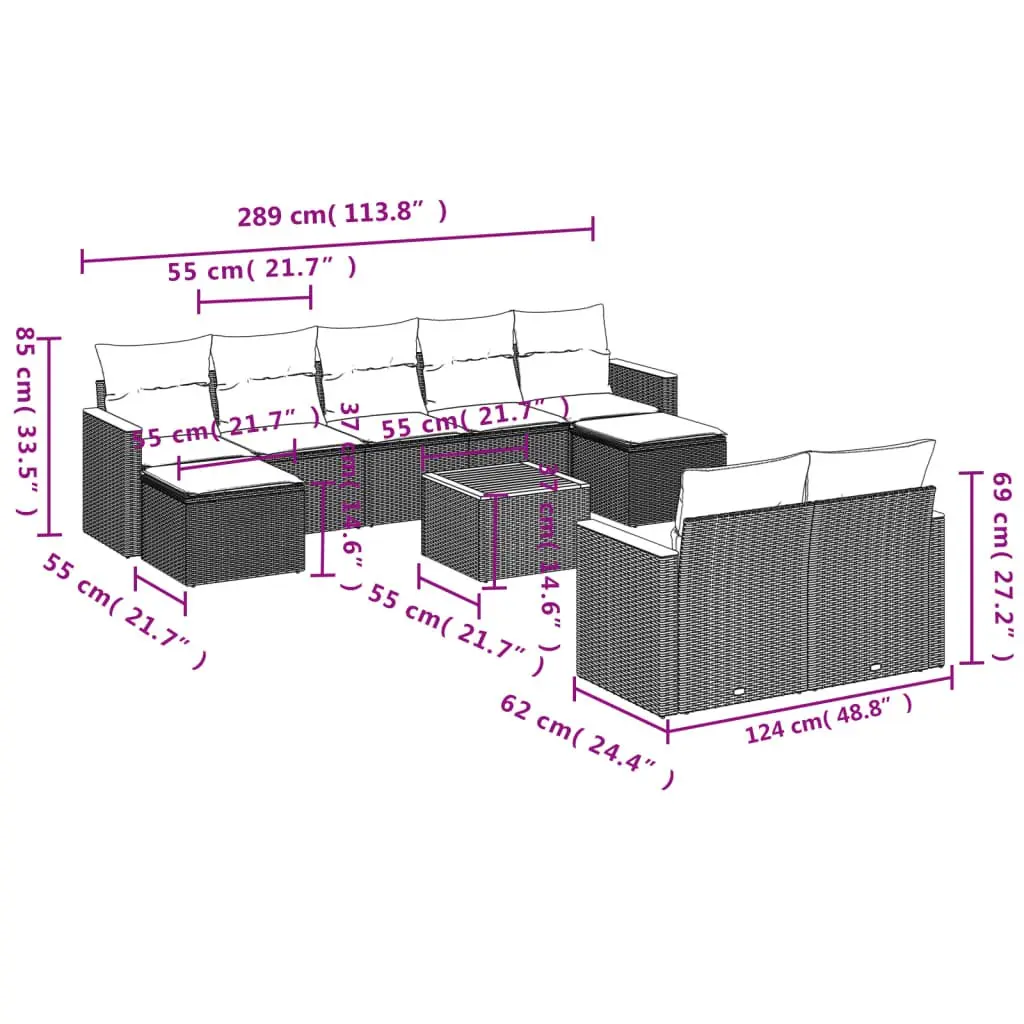 10-Piece Grey Outdoor Garden Sofa Set
