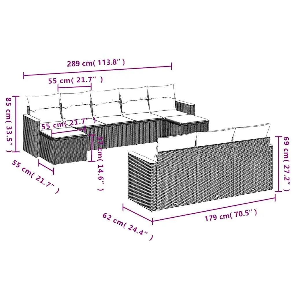Garden Sofa Set PE Rattan 10 Piece Modular Black