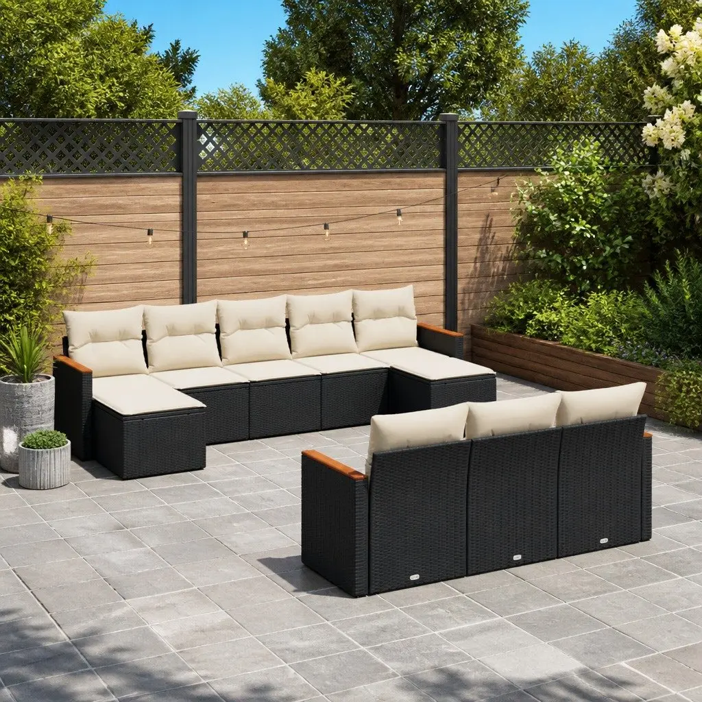 Garden Sofa Set PE Rattan 10 Piece Outdoor Furniture Patio Seating Black
