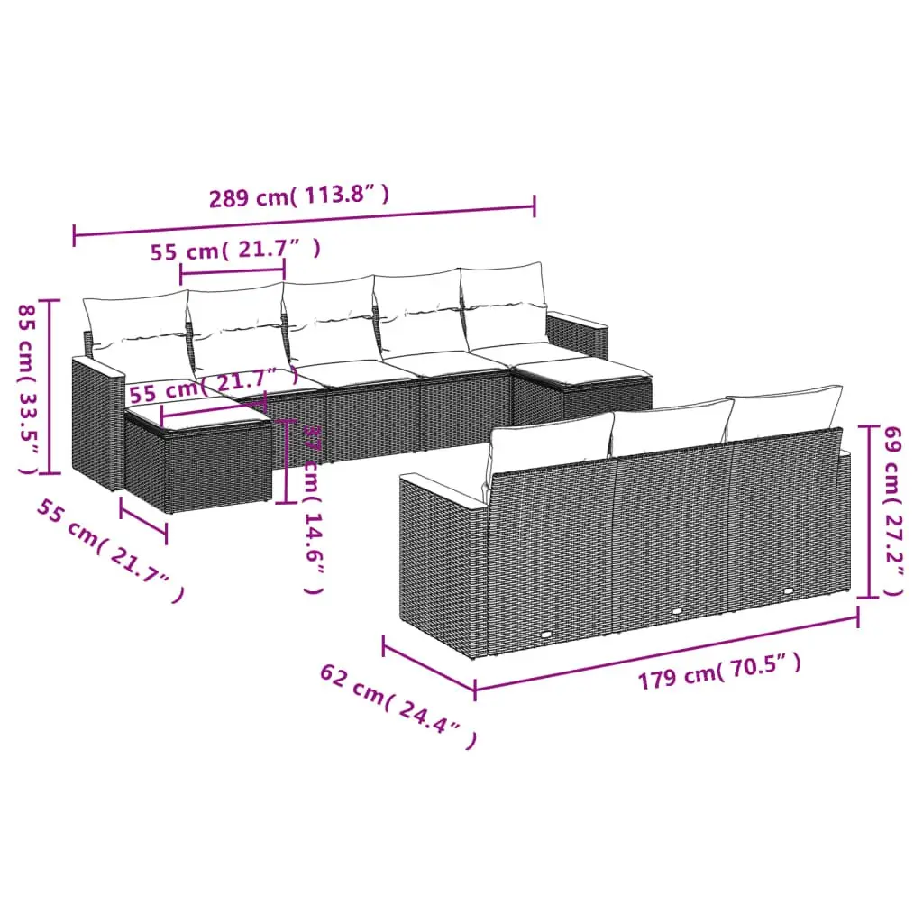 Garden Sofa Set PE Rattan 10 Piece Outdoor Furniture Patio Seating Black