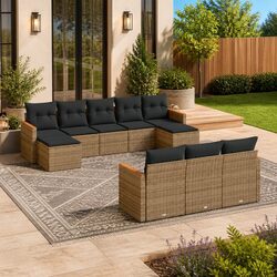 Premium 10 Piece Grey Garden Sofa Set with Cushions