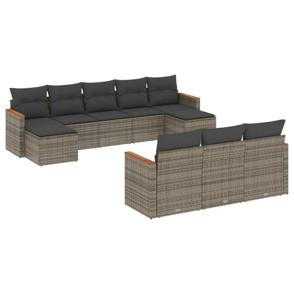 Garden Sofa Set PE Rattan 10 Piece Outdoor Furniture Patio Sectional with Cushions Grey