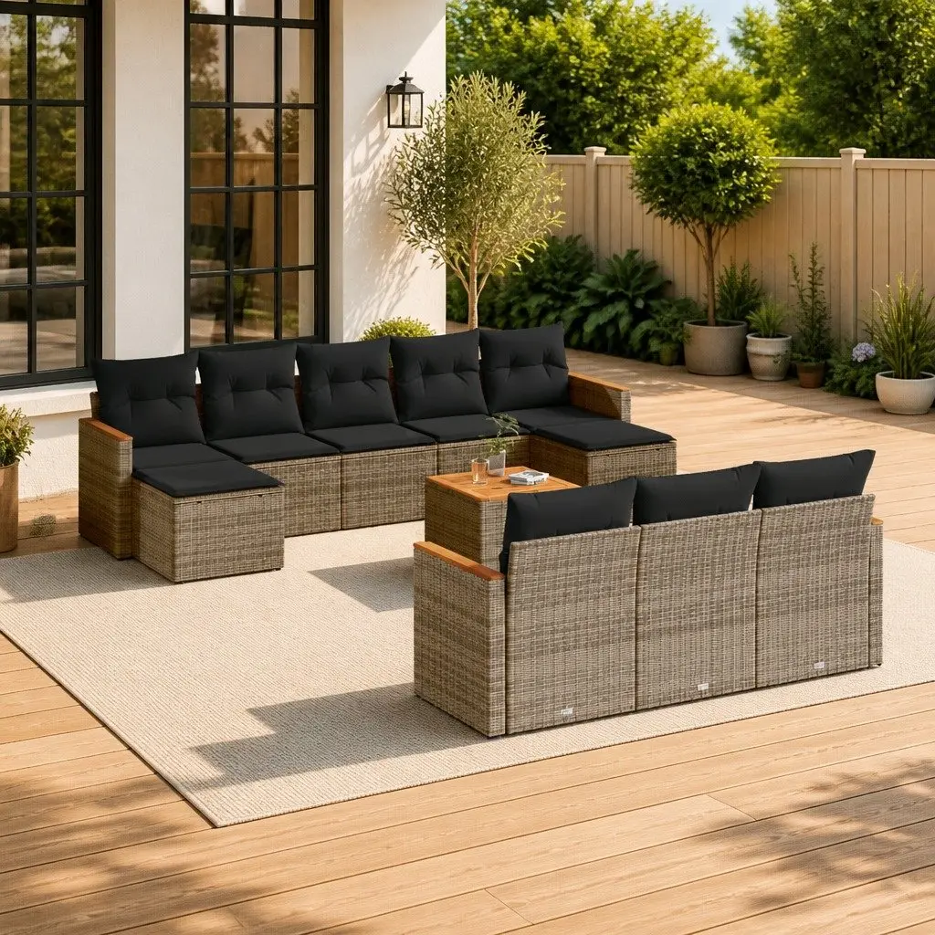 Garden Sofa Set Poly Rattan 11 Piece Outdoor Furniture Grey