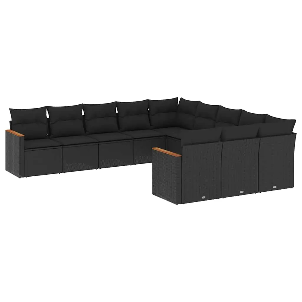11 Piece Black Modular Garden Sofa Set with Cushions