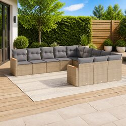 Beige 11-Piece Modular Garden Sofa Set for Outdoors