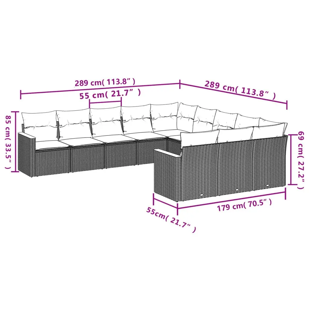 Garden Sofa Set PE Rattan 11 Piece Outdoor Furniture Patio Lounge Beige